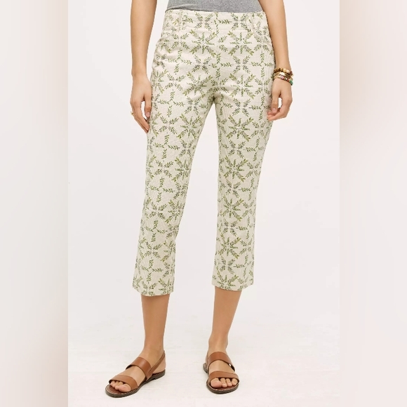 🆕Anthro Cartonnier Cream Medallion Charlie Trousers Cropped Pant Women's Size 4 - Picture 1 of 4